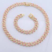 Conjunto de 2 peças de corrente cubana brilhante para homens, colar e pulseira de luxo, estilo hip hop, com brilho, para mulheres e homens, uso diário, presente para o dia dos pais e das mães, com caixas