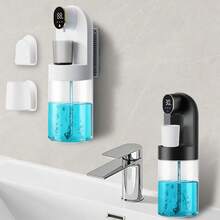 白色/黑色自动感应漱口机，智能皂液器，台式或壁挂式，易于安装，4 个可调节级别，配有两个漱口杯，可见水箱，可充电，适合家庭使用、浴室，可作为返校礼物