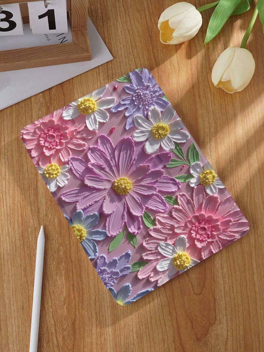 油画花卉平板电脑保护壳，兼容 iPad 9.7/10.2/10.5/10.9/12.9/Pro 11、第 10 代，兼容三星 Galaxy Tab S6 Lite 10.4 英寸，兼容 Kindle Paperwhite 第 12 代 2024，Kindle（第 11 代）2022 年发布，柔软防摔保护，智能支架/自动唤醒/睡眠