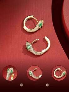 1 Pair White Snake Hoop Earrings, Fashionable & Versatile Women Earrings - Yellow Gold - View 2