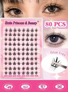 80 pezzi di ciglia a grappolo autoadesive C-Curl, lunghezze miste da 10-13mm, kit di ciglia individuali soffici senza bisogno di colla, estensioni di ciglia fai-da-te con colla pre-applicata, ciglia a grappolo naturali e sfilacciate, estensioni di ciglia a ricciolo C senza bisogno di colla o di solvente, ciglia finte