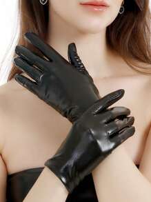 1 Pair Short Lacquered Punk Performance Gloves, Dark Goth Style Dance Gloves, Cosplay Silver Gloves For Halloween