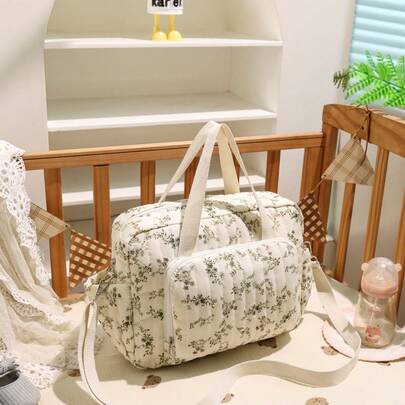 תיק מומיה אופנתי חדש 2024, תיק שליח כתף קוריאני רקום, תיק הריון פרחוני רקום בקיבולת גדולה