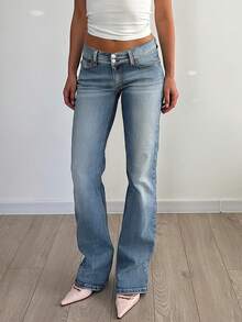 跨境女装四季复古气质宽腰头排扣修身低腰水洗紧身牛仔裤休闲辣妹简约百搭女牛仔裤