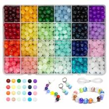 1 Box 8mm Glasperlen für Schmuckherstellung, 24 zufällige Farben 8mm Kristallperlen, imitierte Jade-Perlen Armbandherstellungskit mit Sprengringe, Karabinerverschluss, elastischem Faden für Armband, Halskette, Ohrringe, Schmuckherstellung und Do-it-yourself Bastelprojekte als Geschenk