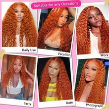Ginger Orange Lace Front Wigs Human Hair Deep Wave 13x4 HD Transparent Lace Frontal Wig For Women 200% Density Curly Wet And Wavy Lace Front Wigs Human Hair 350# Colored Glueless Wig - S350 - Xem 8