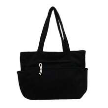 Alwy Large Tote Handbag Shoulder Women Corduroy Simple Fashion College Work Modern Valentine's Day Gift June Festival - màu đen - Xem 4