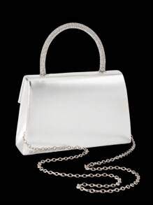 Elegante nuevo estilo de bolsos de mujer, bolsos de noche, bolsos de fiesta. Bolsos de fiesta de moda de PU con pedrería, bolsos de graduación. Conjunto de tres piezas con bolso de cadena para el hombro elegante y avanzado, colgante de pedrería brillante. Juego de collar, aretes y pulsera con colgante de pedrería avanzado, adecuado para fiestas, bodas, cenas, reuniones.