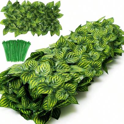 1pc Artificial Ivy Privacy Fence Wall Screen, Outdoor Expandable Balcony Hedge False Leaves, Green Fence Roll With Artificial Watermelon Leaves