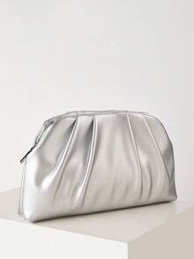Vintage Solid Color Zipper Clutch,  Suitable For Women, Applicable For Wedding, Party, Prom, Evening Events,Bride - Silver - View 3