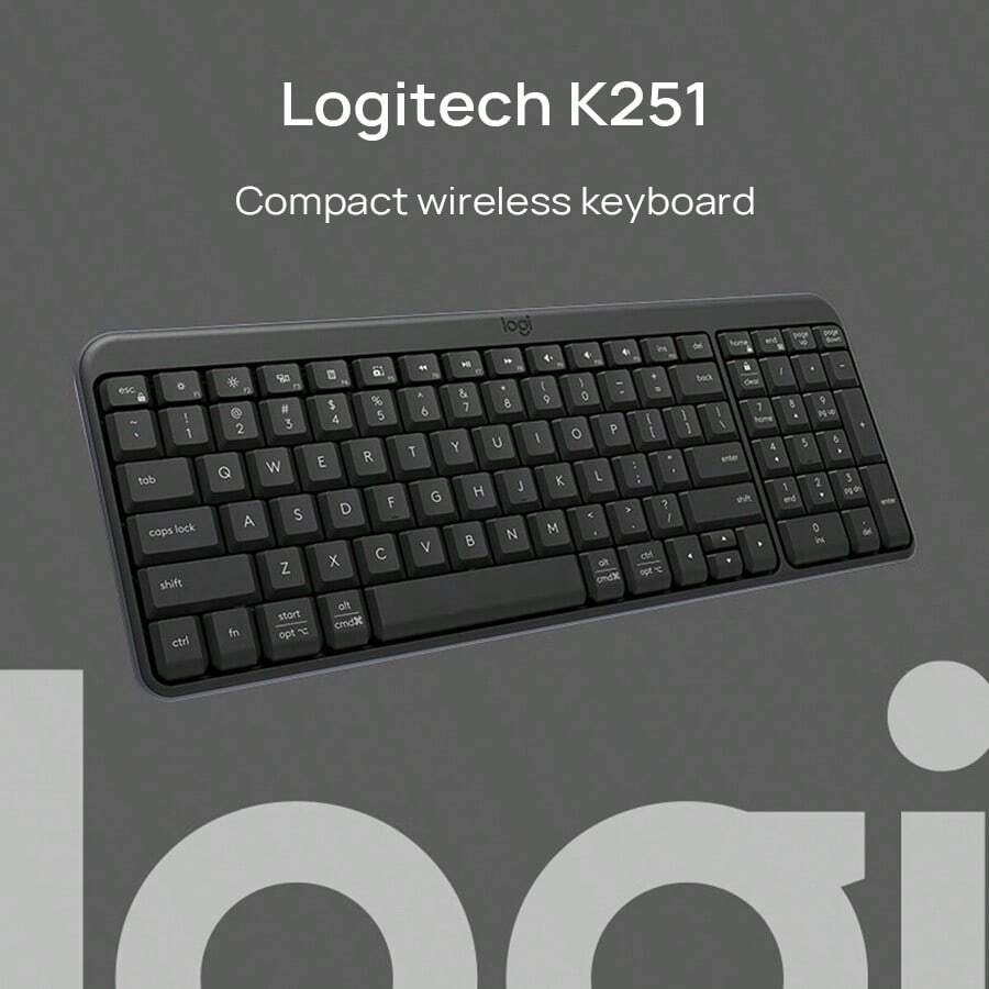 Logitech K251 Minimalist Wireless Bluetooth Keyboard, Silent Keys, Ultra-Comfortable, Multi-Device Instant Connection (No Receiver Required), Lightweight & Portable, Universal Design, Companion For Laptop, Tablet, Black - Black - View 1