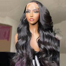 CUEKI 波浪蕾丝前发假发 60% 真人发 13x4 高清蕾丝前发真人混合发假发蕾丝假发预拔婴儿发 200 密度 26 英寸纤维混合真人发假发女士自然黑色（鲍勃假发 6 英寸） - Natural Black - 查看 1