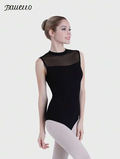 balletto ليوتارد رياضي البالية والجمباز للنساء عالي المرونة من النايلون ، يحتوي على ياقة عالية مع قطعة من الشبكة على الظهر، بذلة رقص احترافية، دعامة وزي تدريب مهني