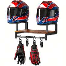 Soporte de pared para cascos, placa soporte para exhibir y almacenar cascos de motocicleta con 4 ganchos para guantes, para la mayoría de cascos y ropa - Unitalla - Ver 1