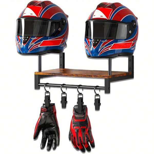 Helmet Rack Wall Mount Motorcycle Helmet Holder Plate Rack Display Gear Storage Hook Stand With 4 Glove Clips For Wall Stand For Most Of Helmet Clothes