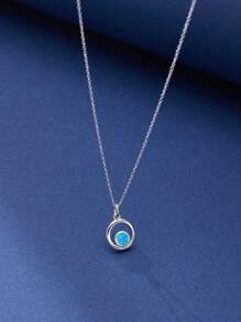 1pc 925 Sterling Silver Minimalist Personalized Opal Concentric Circle Pendant Necklace, Gifts For Girlfriend Or Best Friend, Daily Wear Jewelry Gift