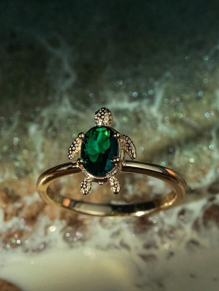 1 件女士时尚个性化戒指 - 可爱乌龟形 - 复古风格 - 非常适合节日派对、宴会和日常休闲佩戴 - 无盒