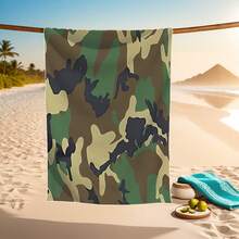 1 件现代军用迷彩沙滩巾，超柔软涤纶针织面料，240gsm，速干，适合旅行、泳池、瑜伽 - 男女通用 - 彩色 - 查看 2