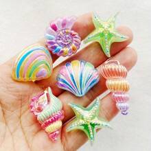6/12/18pcs Resin Ocean Series Shiny Cartoon Rainbow-Colored Shell, Starfish Statue, Holiday Theme Scrapbooking DIY Decorations, Home Decor, For Valentine's Day, Christmas, Graduation, Easter, Indoor Use, Various Room Types - Random Mix