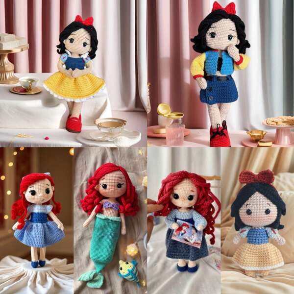 Disney Kit de ganchillo de Princesas Disney, kit de ganchillo DIY para principiantes, que incluye kits de la Princesa Blancanieves, la Princesa Sirena, la Princesa Alicia, con tutoriales en video paso a paso, kit de tejido DIY, adecuado para colgantes de mochilas, decoración del hogar, regalo del Día de la Madre, regalo del Día de San Valentín, regalo de Acción de Gracias, aficionados al ganchillo de Disney, decoración de bodas