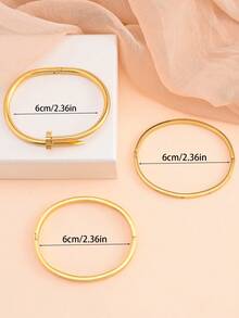 3pcs 18K Gold Plated Stainless Steel Four-Leaf & Three-Leaf Clover Bangle Bracelets, Suitable For Women's Party, Daily Wear, European & American Style, Personalized, Generous, Luxury Cubic Zirconia Wristband, Wedding Jewelry Set, Gift For Girls, Women, Relatives, Friends, Beautiful Wedding, Birthday, Valentine's Day, Mother's Day - Silver 2 - View 9