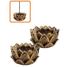 Incensário E Castiçal Flor De Lotus Em Resina 4cm 2 Unidades Par de incensarios kit com 2 incensarios castiçal