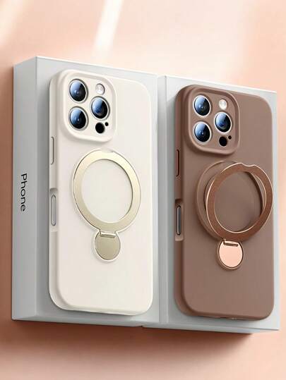 CTEGLODRIX New Luxury Design Magnetic Shockproof Stand Phone Case Compatible With Iphone 13 14 15 16 17 Pro Max With 360° Rotating Stand Camera Lens Protection + Wireless Charging Soft Cover