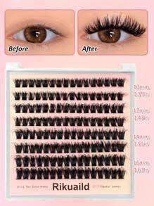 Rikuaild Rikuaild 128 Piezas Extensiones de pestañas tipo mink falso en D curl cluster, extensiones de pestañas 120D de aspecto húmedo, pestañas manga de aspecto natural, adecuado para uso diario, extensión por segmentos