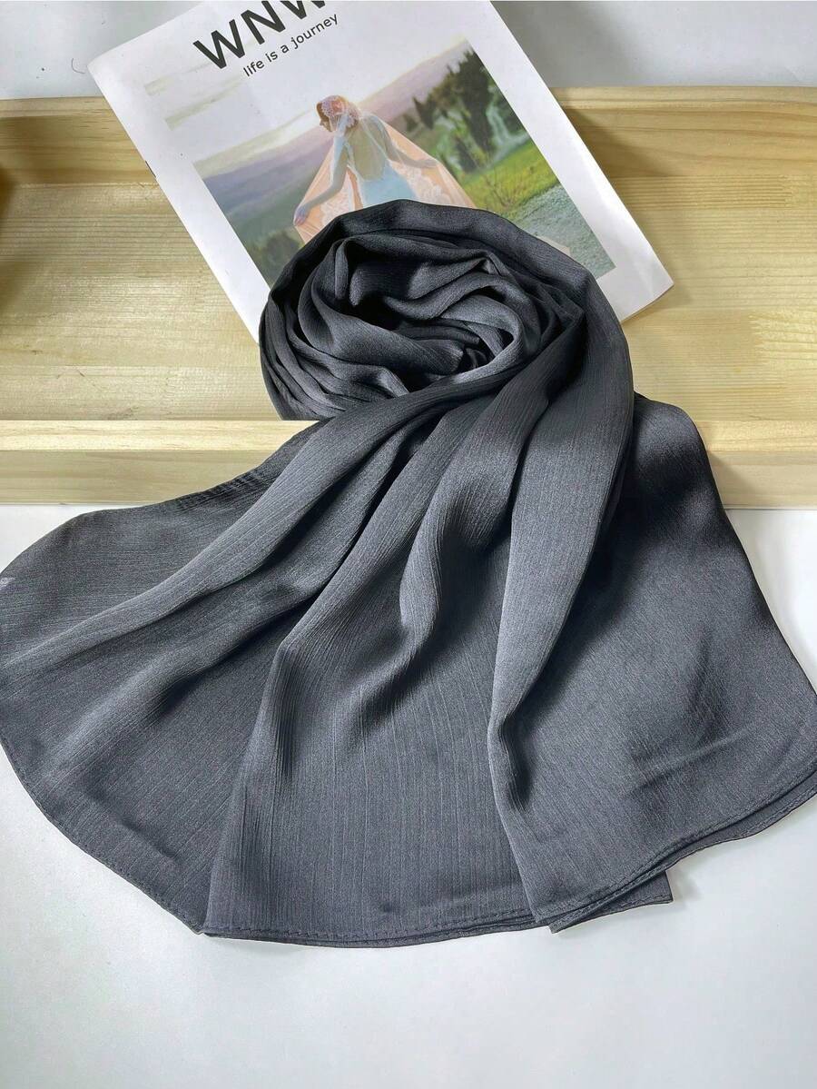 1 件褶皱缎面头巾，适合日常佩戴 - 黑色1 - 查看 1