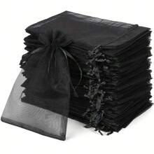 50pcs Black Organza Drawstring Bags, Durable Nylon Packaging Bags For Jewelry, Holiday, Wedding Gifts And Christmas Presents, No Power Supply Needed