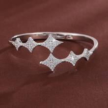 1pc Simple Four-Pointed Star Design Cubic Zirconia Inlaid Bangle Bracelet For Women - Multicolor - View 5