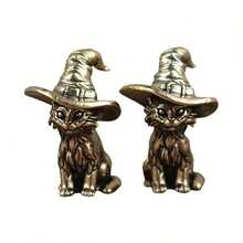 1 件纯铜巫师猫雕像，家居、客厅、卧室、酒吧装饰、装饰创意神话动物、魔法猫、节日礼物、万圣节礼物