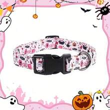 Polyester Material Dog Collar With Halloween Theme Pumpkin Skeleton And Various Theme Patterns, Suitable For Men And Women Cats, Small, Medium And Large Dogs. Pet Collar - Baby Pink - View 9