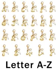 泡泡金字母吊坠，可爱字母蝴蝶结吊坠，包包挂饰，蝴蝶结字母吊坠，字母 A-Z，珍珠镶嵌蝴蝶结，春夏最佳搭配，闪亮合金包包/背包吊坠 - 生日和特殊场合的完美礼物 - 金色 - 查看 2