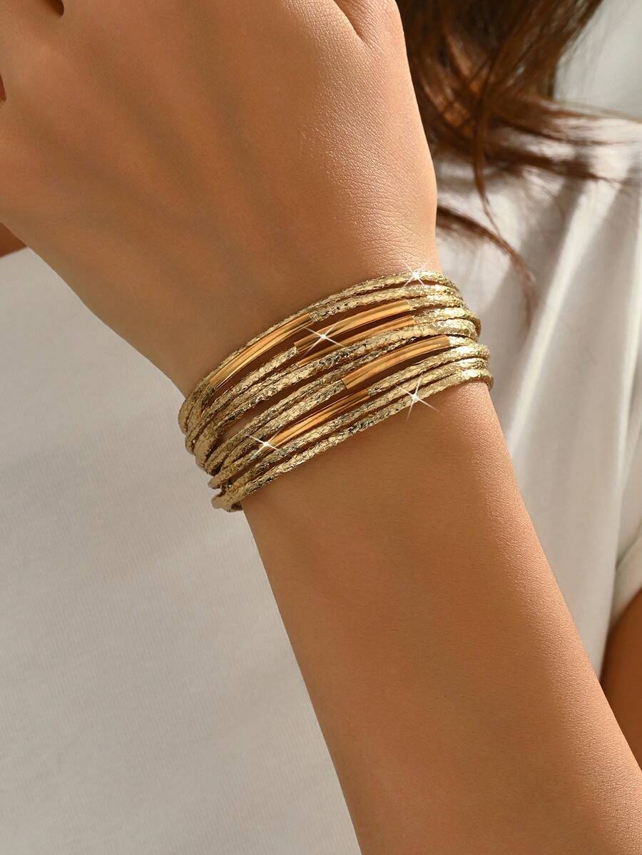 1pc Elegant Minimalist Braided Gold-Plated Women Bracelet, Suitable For Party, Festival And Daily Wear - Gold - View 1