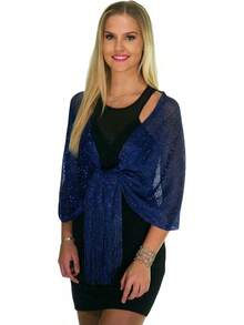 Evening Shawls And Wraps, Metallic Glitter Women's Shawls, Sparkling Wedding Shawl - Xanh nước biển1 - Xem 3