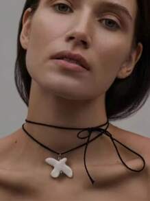 Modische weiße Friedenskette für Frauen, vintage geometrischer runder Reif Lange Kette Schmuck Geschenk