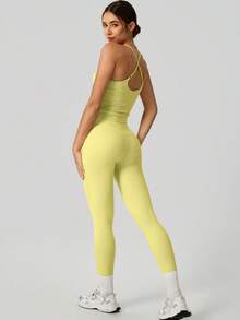NcmRyu 1套性感吊带背心和紧身裤运动套装 - 黃色 - 查看 3