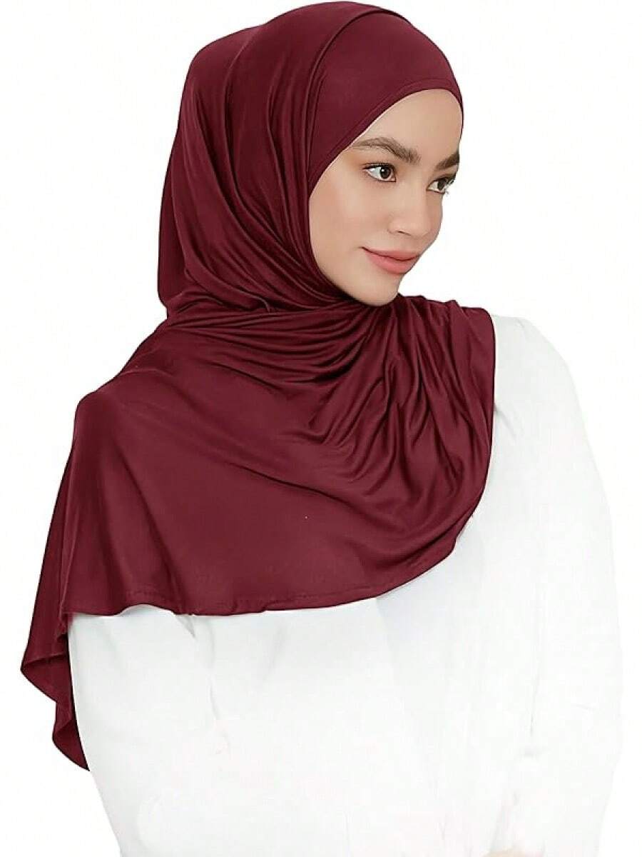 Pre-Sewn Instant Slip-On Modal Jersey Hijab Scarf Wrap Women - Đỏ sẫm - Xem 1
