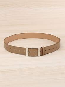 1pc Women's Khaki Belt, Classic Rectangular Buckle PU Leather Belt, Suitable For Daily Use, Plus Size Extended Length - Khaki - View 4