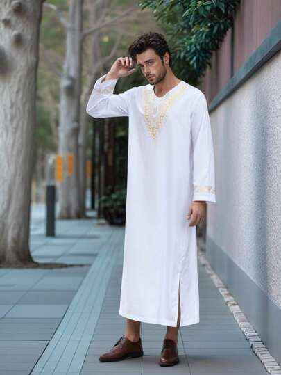 Islam Kaftan Muslim Men Clothing Moroccan Caftan Hand Printing Loose And Breathable Djellaba