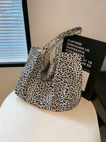 1pc Personalized Women Leopard Print Canvas Shoulder Bag, Fashion Versatile Handbag Tote Bag For Work Commute, Embroidered Custom Name Underarm Bag, Large Capacity Lightweight Storage Bag, Portable Tote For School, Suitable For Daily Use, Shopping, Party, Great Gift For Family, Friends, Lover, For Christmas, Spring Festival, Mother's Day, Women's Day, Valentine's Day, Teacher's Day, Nurse's Day, Thanksgiving, Independence Day, Birthday