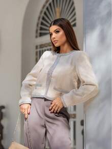 Cropped Tweed Jacket With Front Pockets - Beis - Ver 3