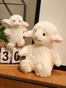 可爱蝴蝶结小绵羊毛绒公仔，栩栩如生的柔软小羊填充动物玩偶，儿童礼物