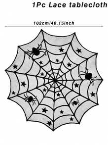 1pc 40 X 40 Inch Halloween Spider Web Round Tablecloth - Black Lace Star Table Runner, Gothic Party Horror, For Home Tabletop Decoration Halloween Party Decoration Home Decor Halloween Decor Fall Decor Room Decor Autumn Decor