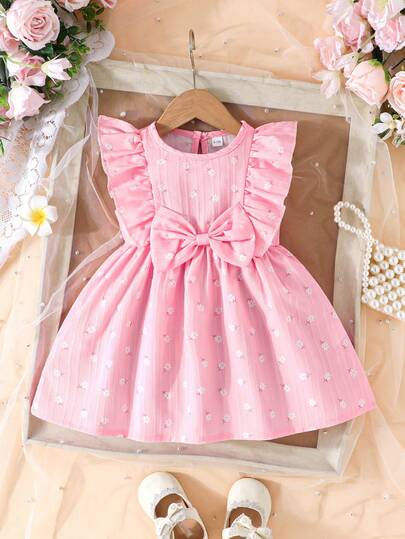 Baby Girls' Multi-Color Daisy Dress, Sleeveless With Big Bow Accent, Sweet Style For Outings