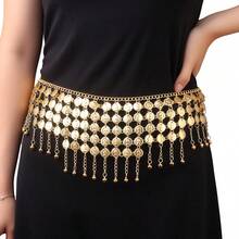 1 chiếc Dây đeo eo múa bụng nhiều lớp rộng hơn, Dây đeo eo tua rua khiêu vũ có thể điều chỉnh, Dây đeo eo làm đẹp bằng kim loại - Nhiều màu - Xem 1