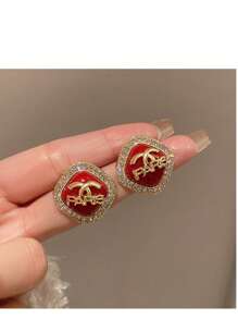 1 par de pendientes elegantes con letras rojas - Joyería minimalista y de lujo ligero con alfabeto delicado