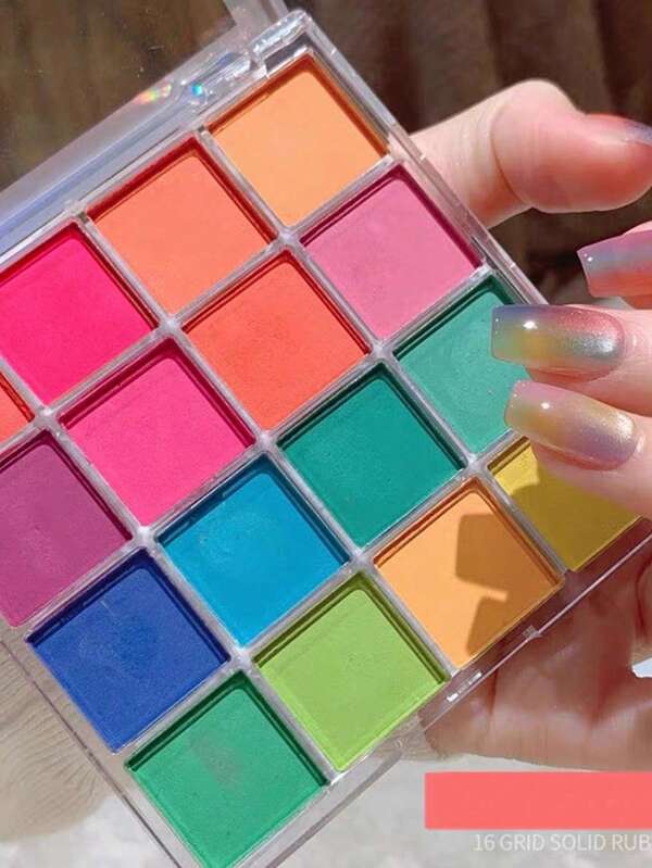 16 couleurs Palette d'ombres à paupières en poudre aux couleurs lumineuses et dégradées. Avec vernis à ongles, miroir Aurora, paillettes pour ongles. Style Strawberry Music Festival, Spicy Girl Color YK2