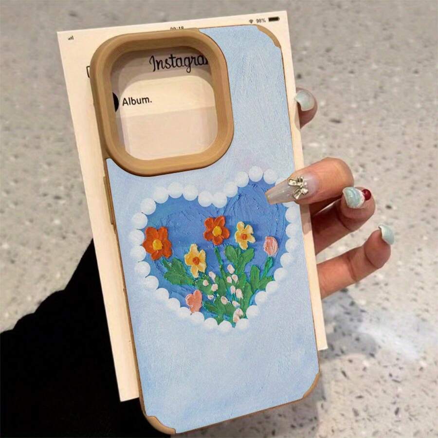 Funda para phone con diseño de flores al óleo. Lente alta. Compatible con phone 13 Pro, 14 Plus, 15, X, 12, 16, 11 y XS. Funda de piel sintética suave y resistente. - Colores mixtos 1 - Ver 1